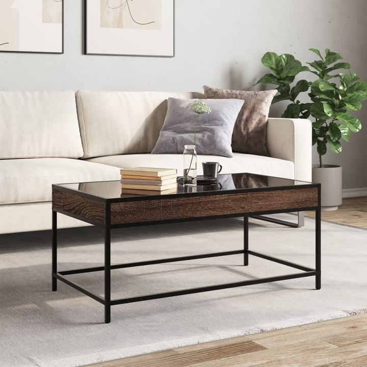 sofabord med Infinity LED-lys 90x50x41 cm brun egetræsfarve