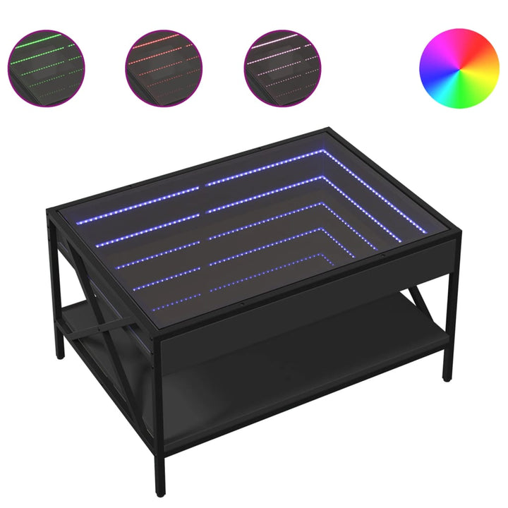 sofabord med Infinity LED-lys 70x50x38 cm sort