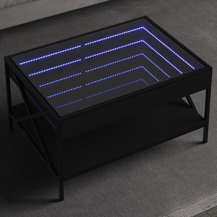 sofabord med Infinity LED-lys 70x50x38 cm sort