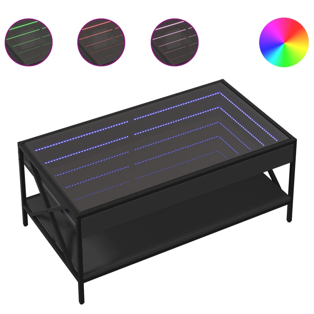 sofabord med Infinity LED-lys 90x50x38 cm sort