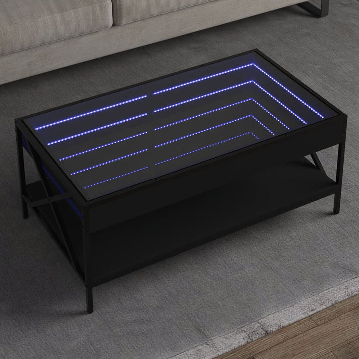 sofabord med Infinity LED-lys 90x50x38 cm sort