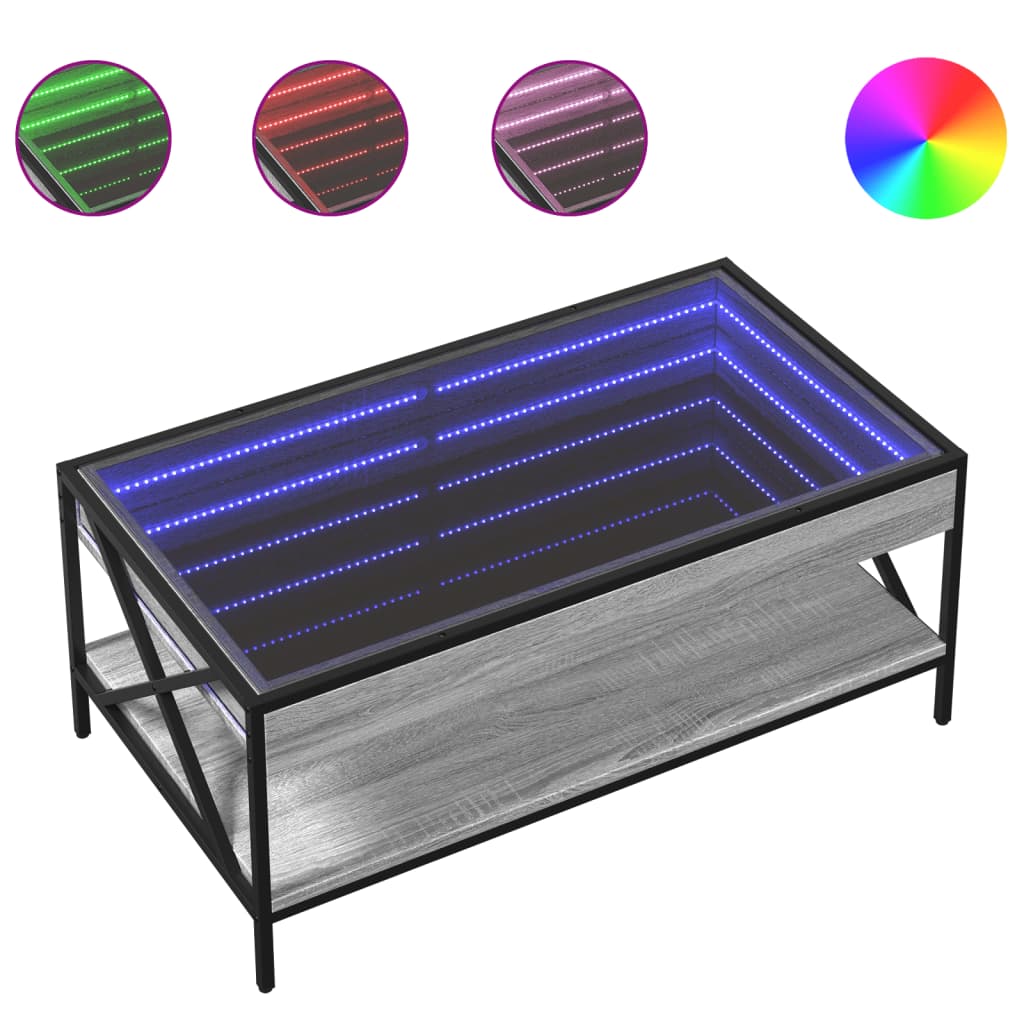 sofabord med Infinity LED-lys 90x50x38 cm grå sonoma-eg