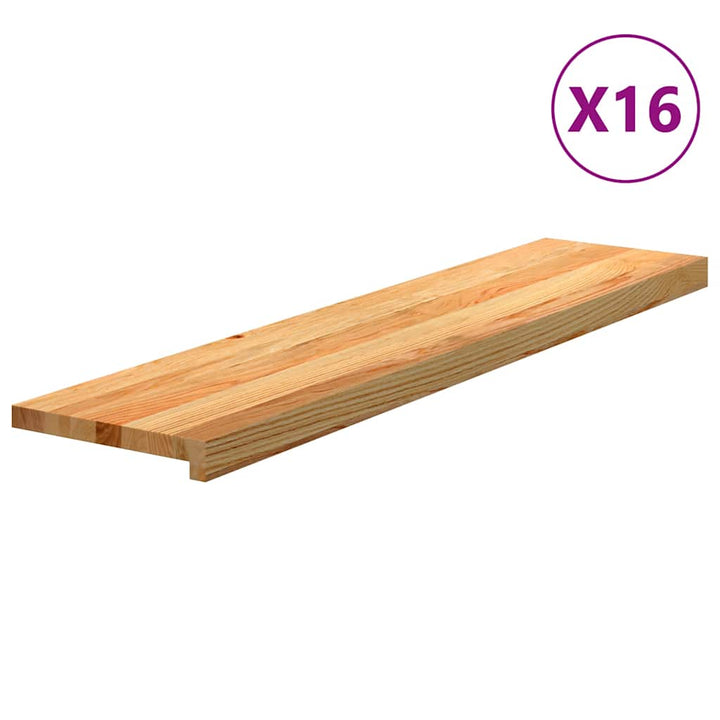 trappemåtter 16 stk. lysebrun 110x25x2 cm massivt egetræ
