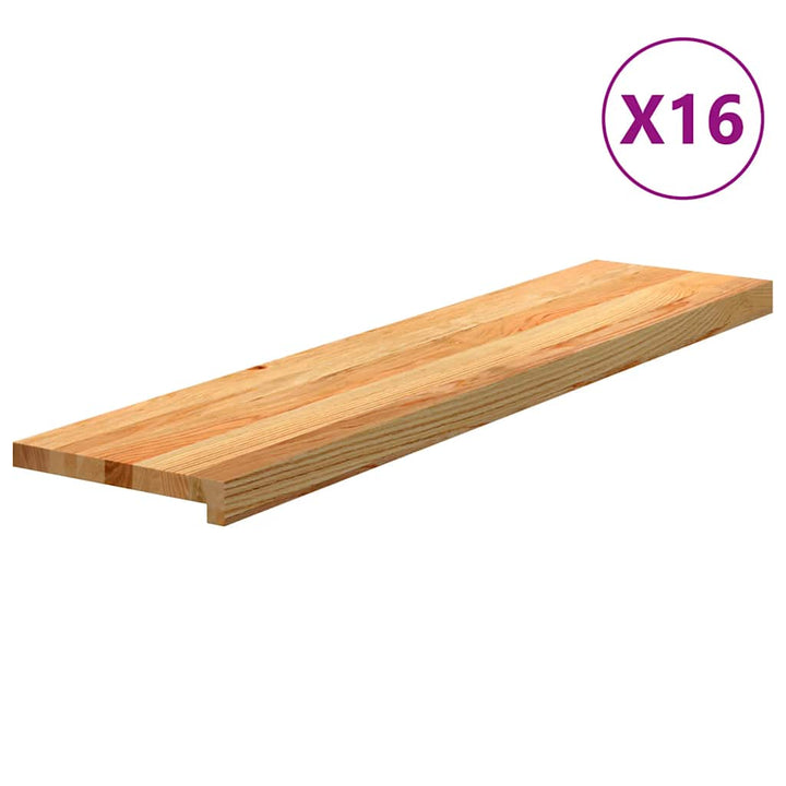 trappemåtter 16 stk. lysebrun 110x30x2 cm massivt egetræ