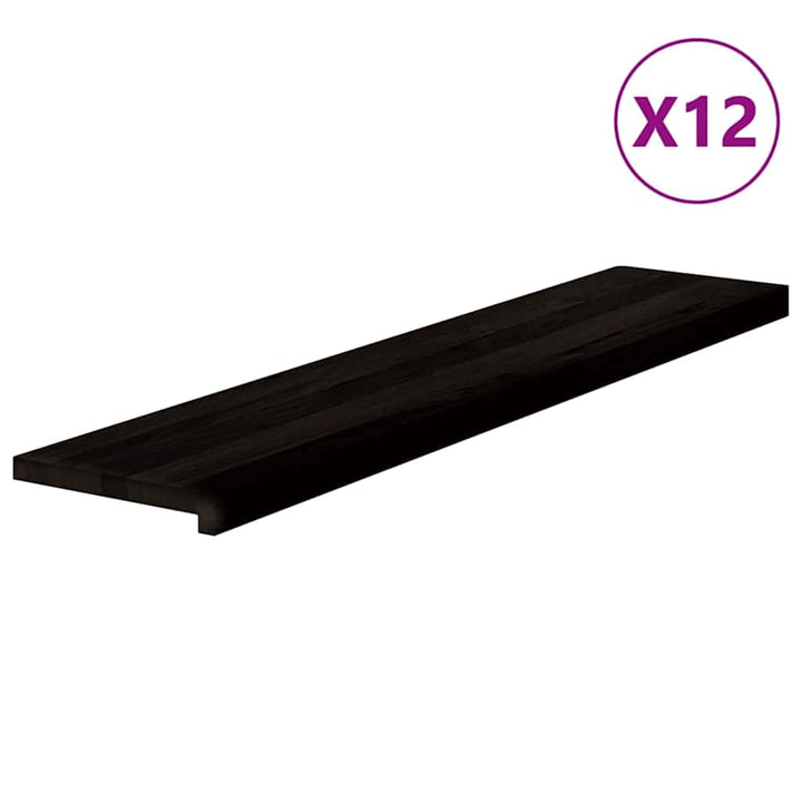 trappemåtter 12 stk. mørkebrun 120x25x2 cm massivt egetræ