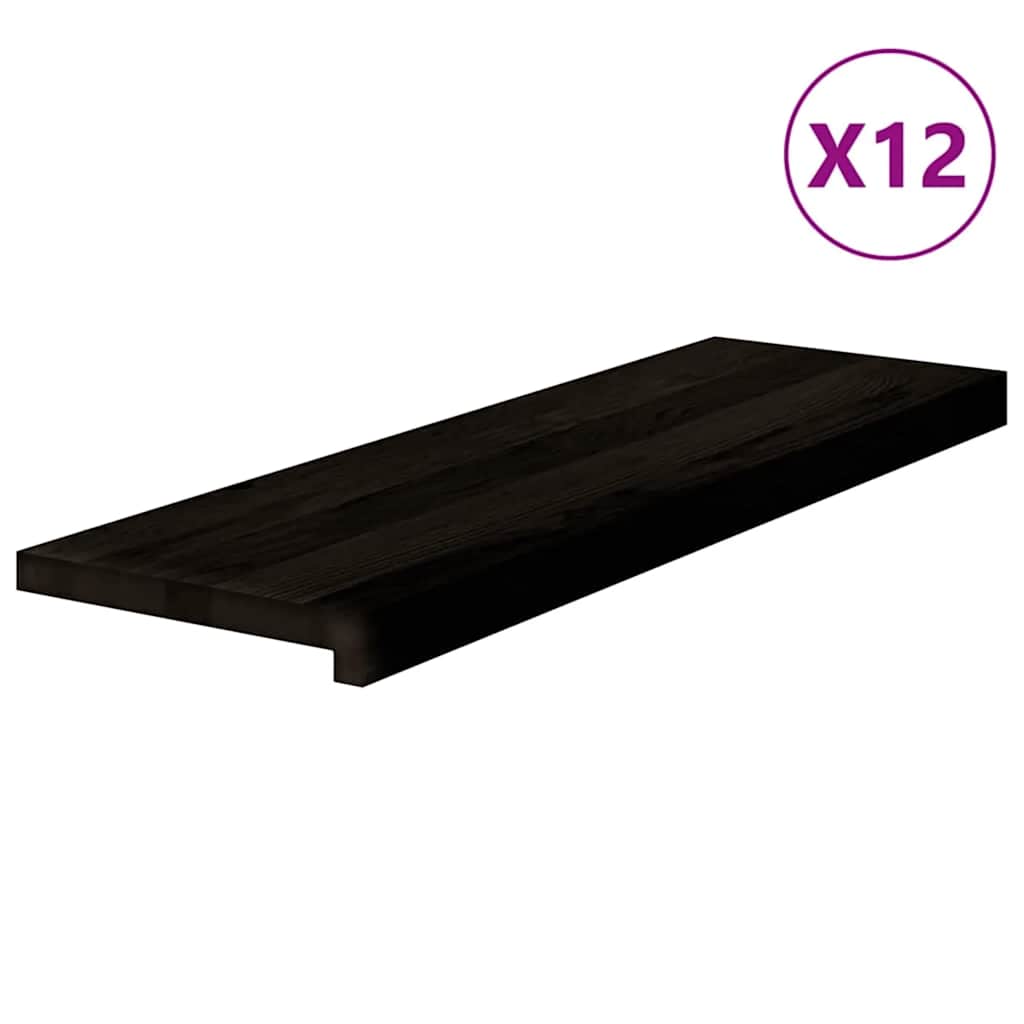 trappemåtter 12 stk. mørkebrun 80x30x2 cm massivt egetræ