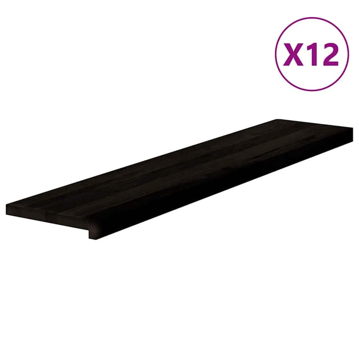 trappemåtter 12 stk. mørkebrun 120x30x2 cm massivt egetræ