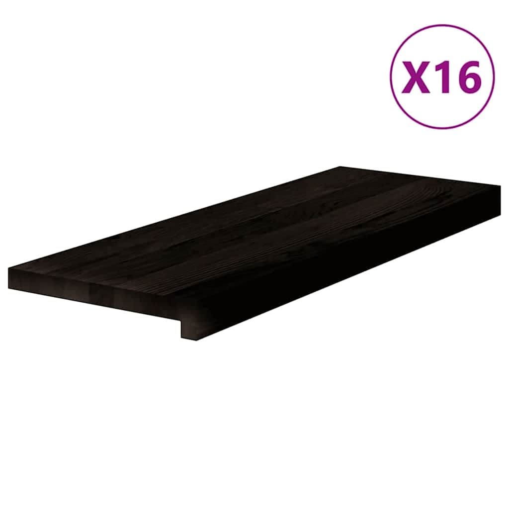 trappemåtter 16 stk. mørkebrun 70x25x2 cm massivt egetræ