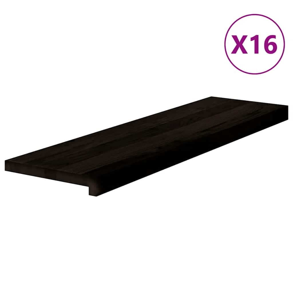 trappemåtter 16 stk. mørkebrun 90x25x2 cm massivt egetræ