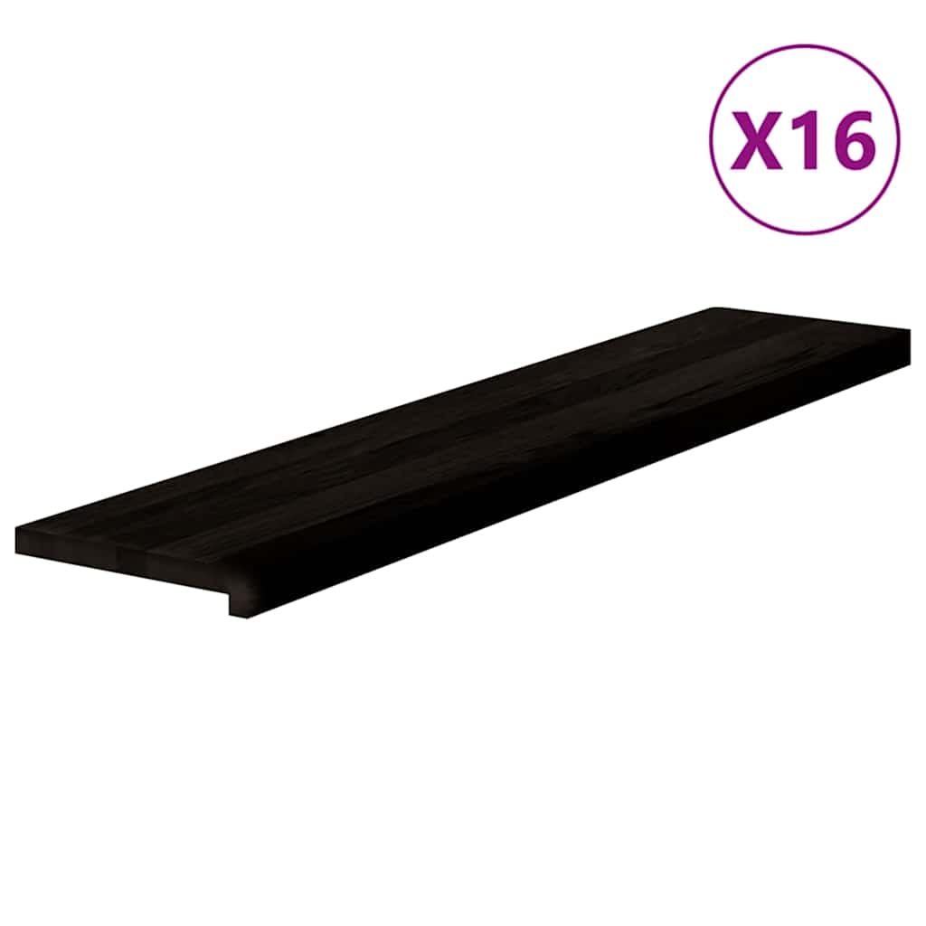 trappemåtter 16 stk. mørkebrun 120x25x2 cm massivt egetræ