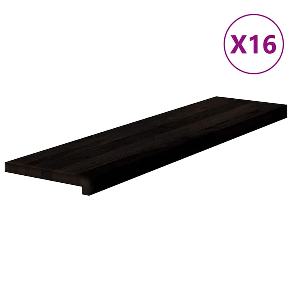 trappemåtter 16 stk. mørkebrun 100x30x2 cm massivt egetræ