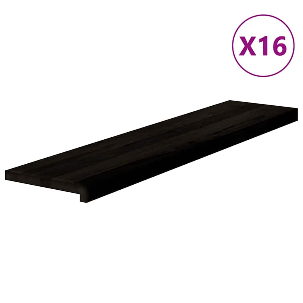 trappemåtter 16 stk. mørkebrun 110x30x2 cm massivt egetræ