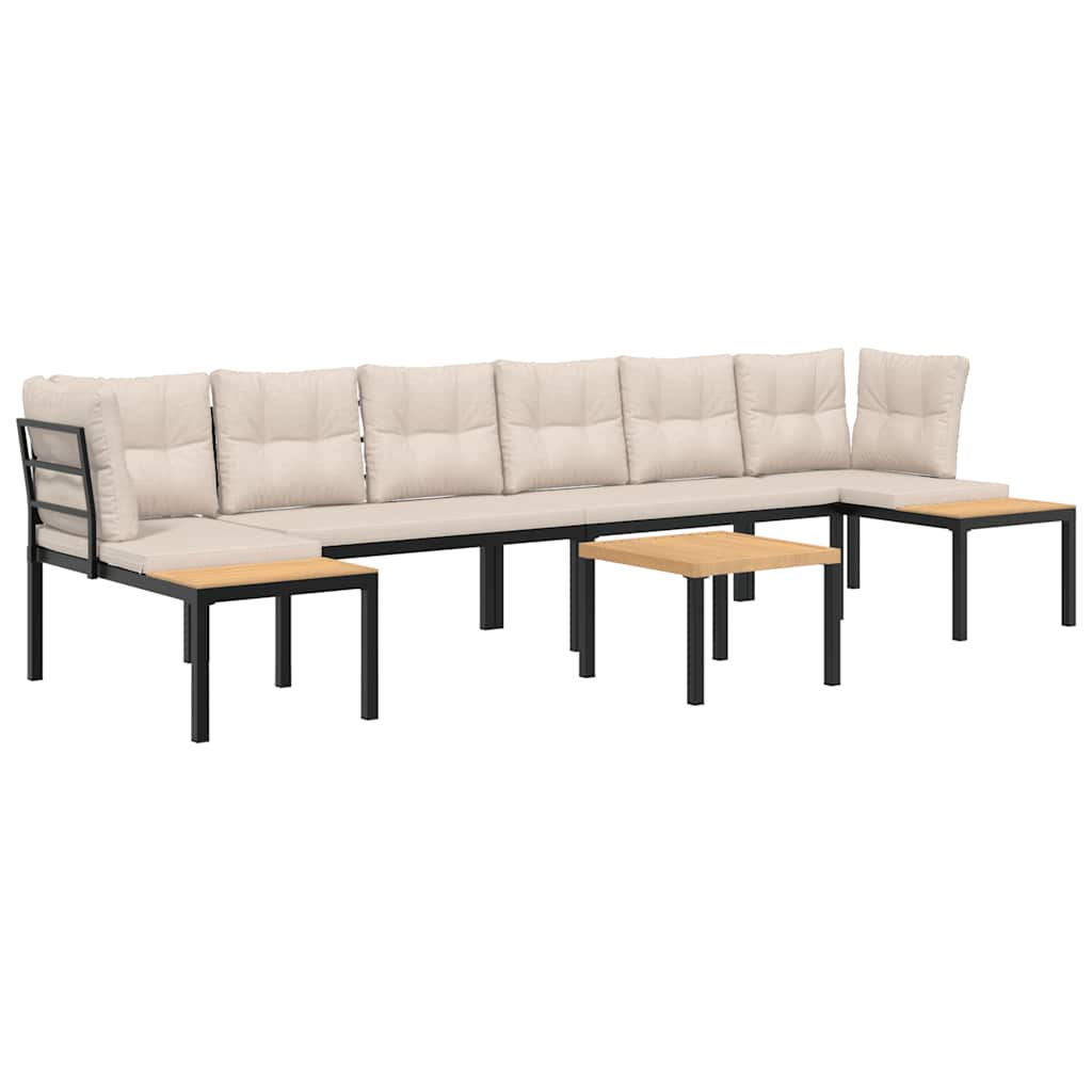 sofasæt til haven 5 dele med hynder pulverlakeret stål sort