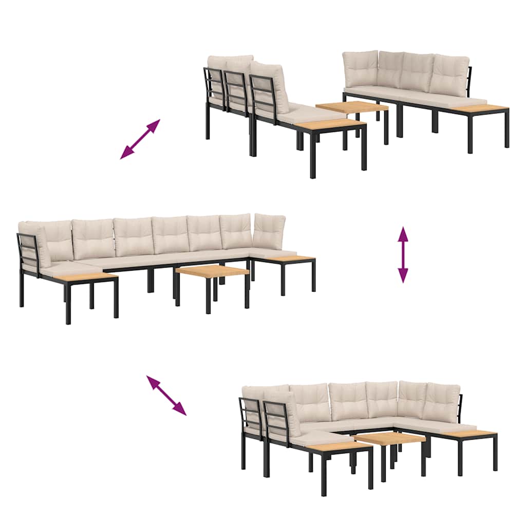 sofasæt til haven 5 dele med hynder pulverlakeret stål sort