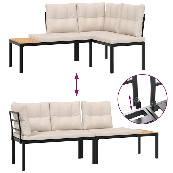 sofasæt til haven 5 dele med hynder pulverlakeret stål sort