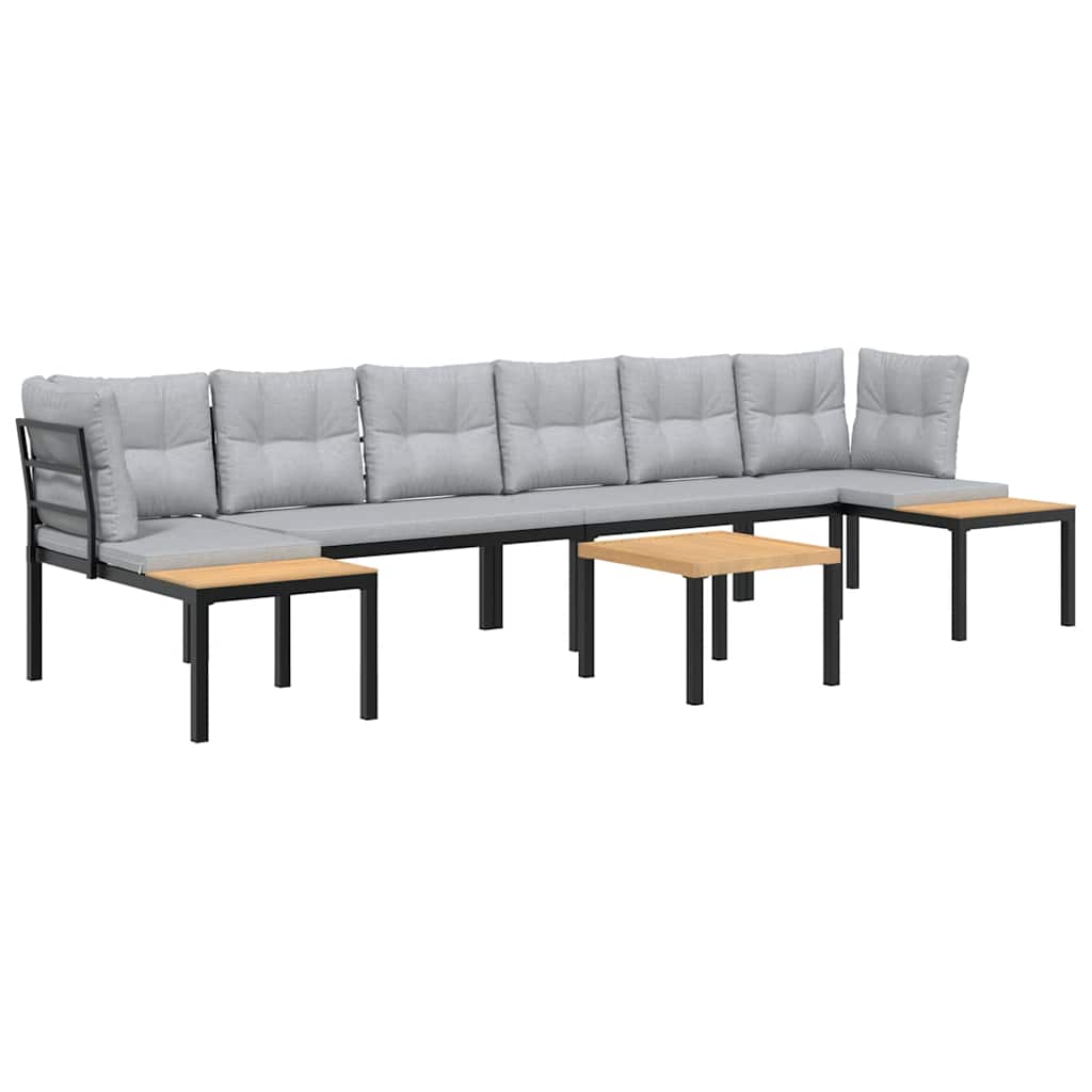 sofasæt til haven 5 dele med hynder pulverlakeret stål sort