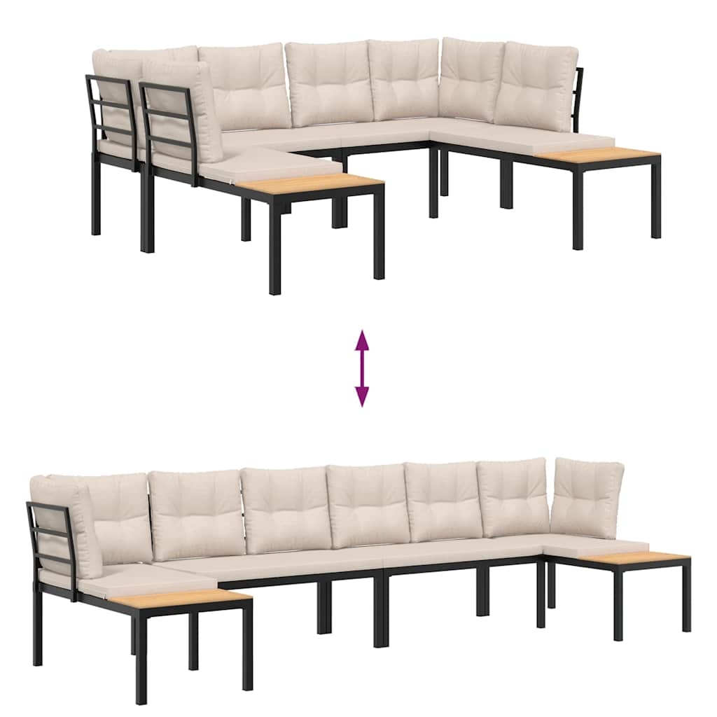 sofasæt til haven 4 dele med hynder pulverlakeret stål sort