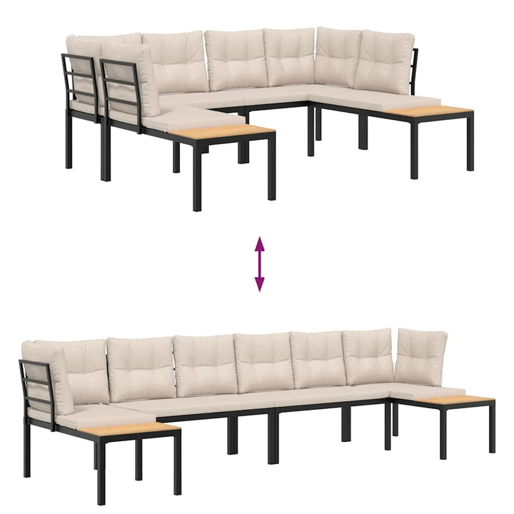 sofasæt til haven 4 dele med hynder pulverlakeret stål sort