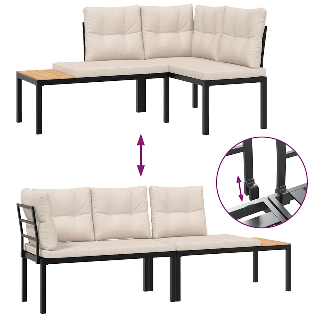 sofasæt til haven 4 dele med hynder pulverlakeret stål sort