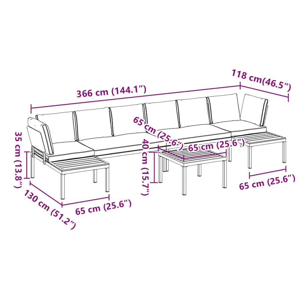 sofasæt til haven 5 dele med hynder aluminium sort