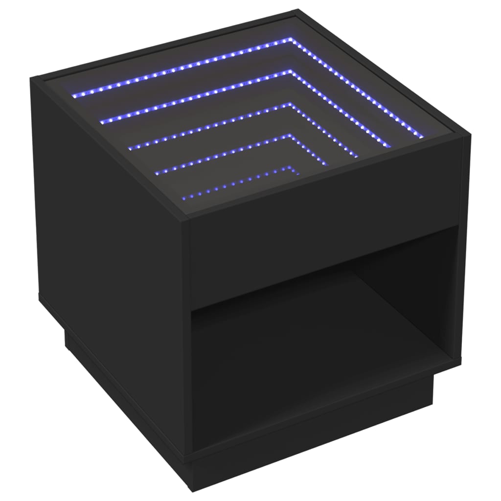 sengebord med Infinity LED-lys 50x50x50 cm sort