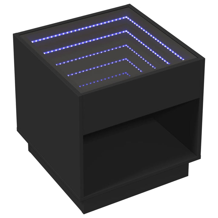 sengebord med Infinity LED-lys 50x50x50 cm sort