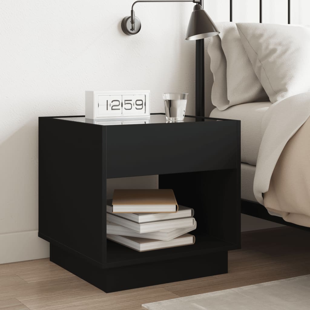 sengebord med Infinity LED-lys 50x50x50 cm sort