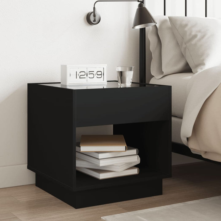sengebord med Infinity LED-lys 50x50x50 cm sort