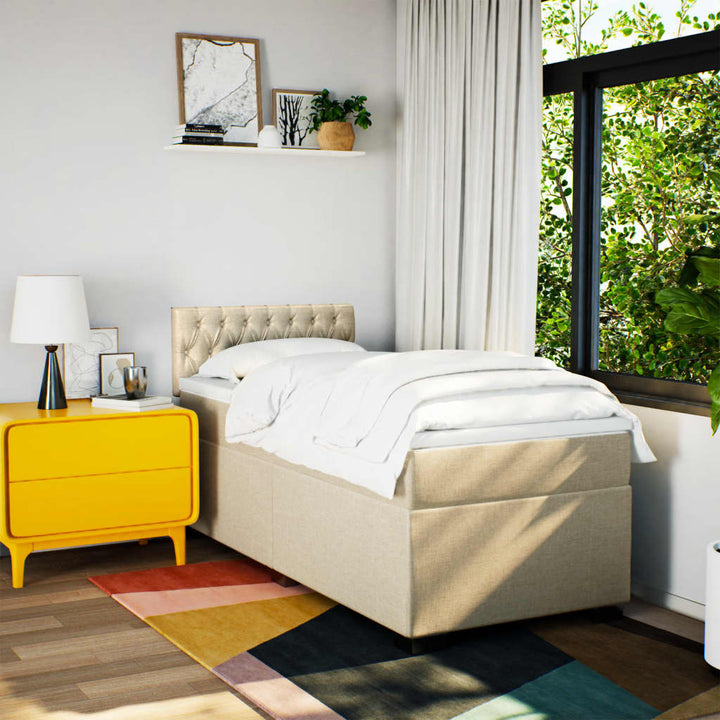 kontinentalseng med madras 90x190 cm stof cremefarvet