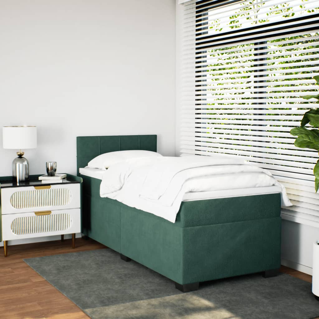 kontinentalseng med madras 80x200 cm fløjl mørkegrøn