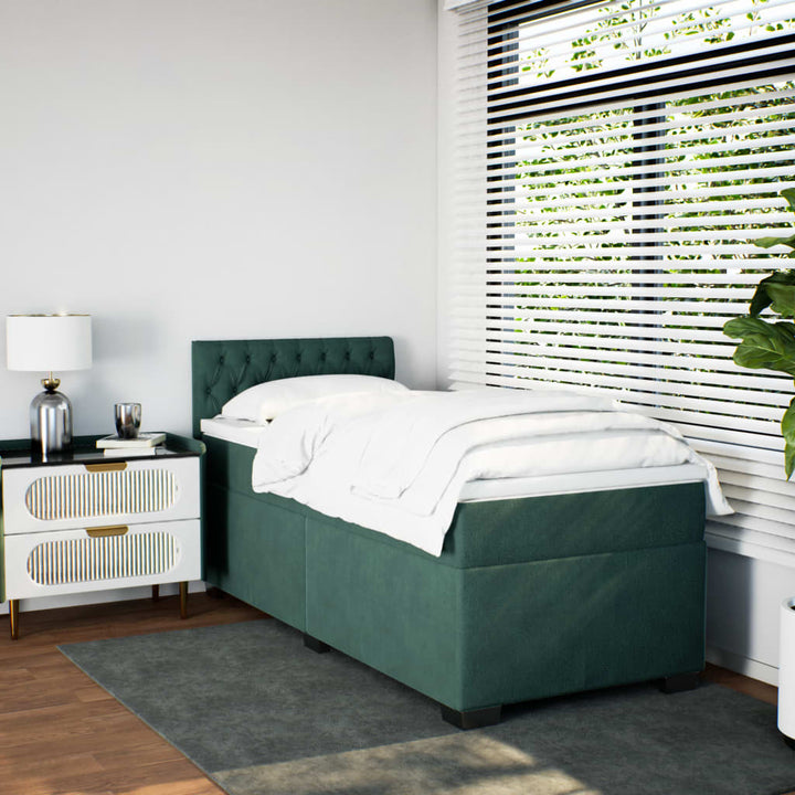 kontinentalseng med madras 80x200 cm fløjl mørkegrøn