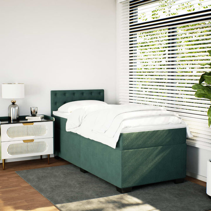 kontinentalseng med madras 80x200 cm fløjl mørkegrøn