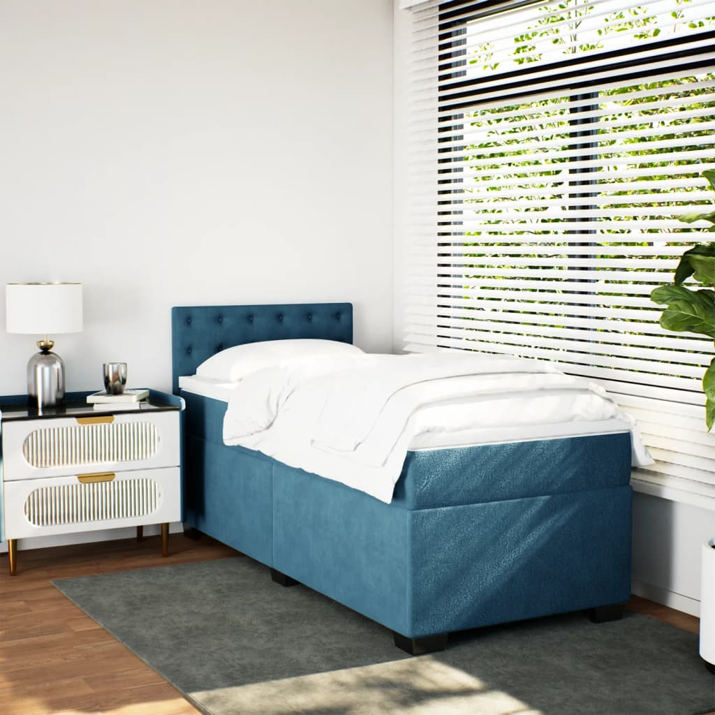 kontinentalseng med madras 90x190 cm fløjl mørkeblå