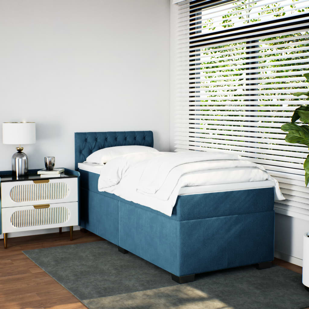 kontinentalseng med madras 90x190 cm fløjl mørkeblå