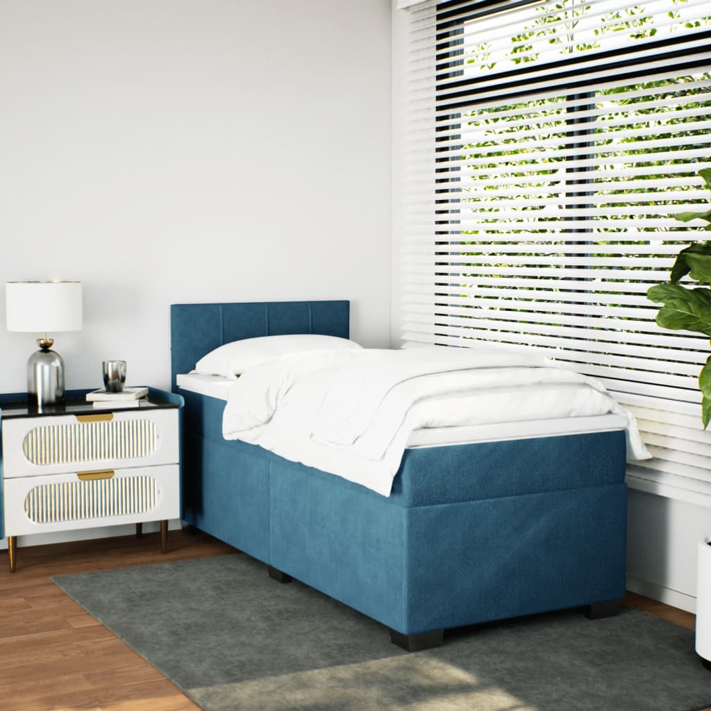 kontinentalseng med madras 90x190 cm fløjl mørkeblå