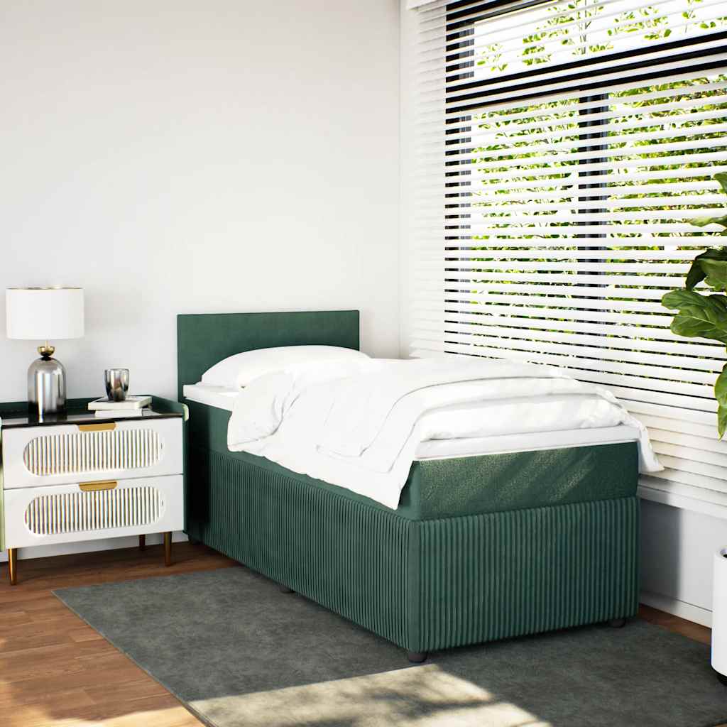 kontinentalseng med madras 80x200 cm fløjl mørkegrøn