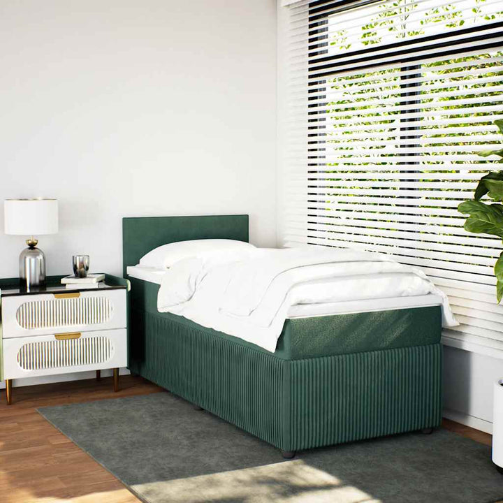 kontinentalseng med madras 80x200 cm fløjl mørkegrøn