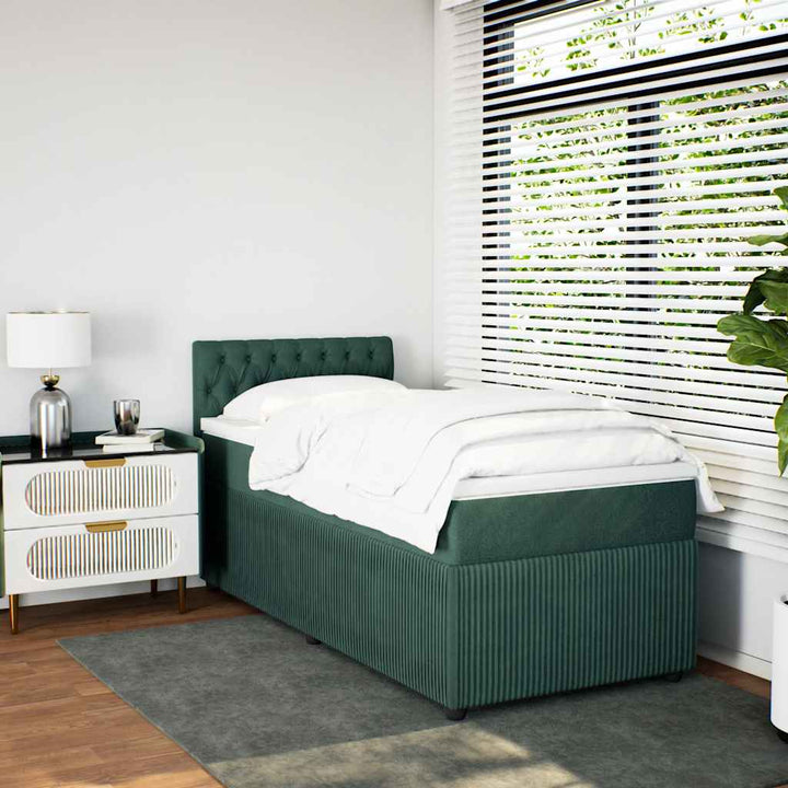 kontinentalseng med madras 80x200 cm fløjl mørkegrøn