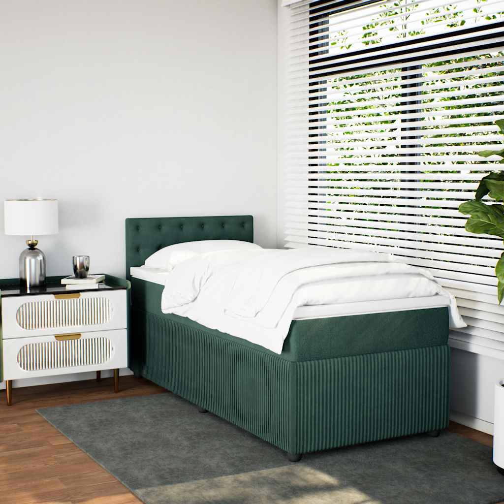 kontinentalseng med madras 80x200 cm fløjl mørkegrøn