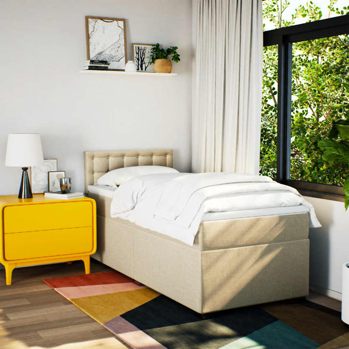 kontinentalseng med madras 90x190 cm stof cremefarvet