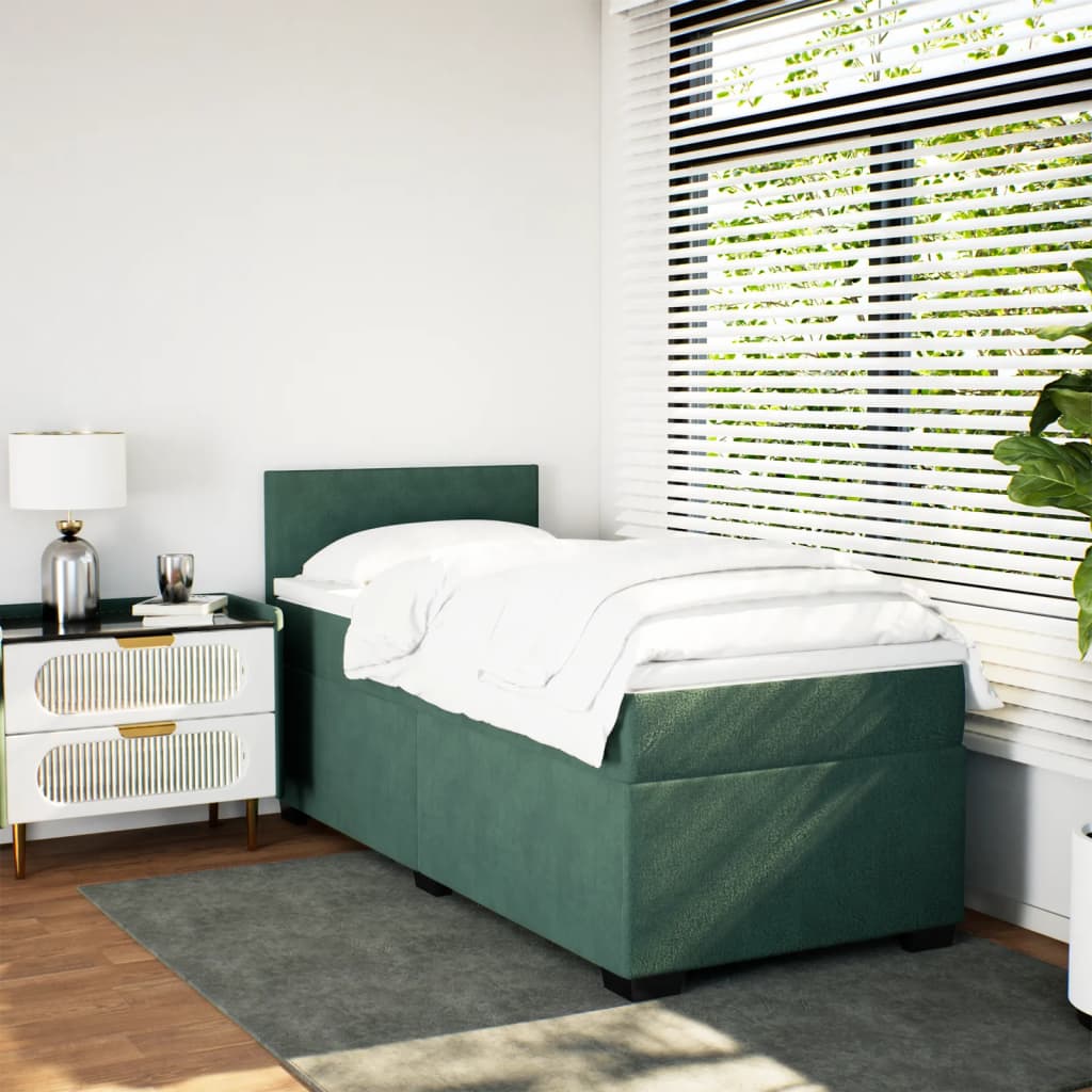 kontinentalseng med madras 80x200 cm fløjl mørkegrøn