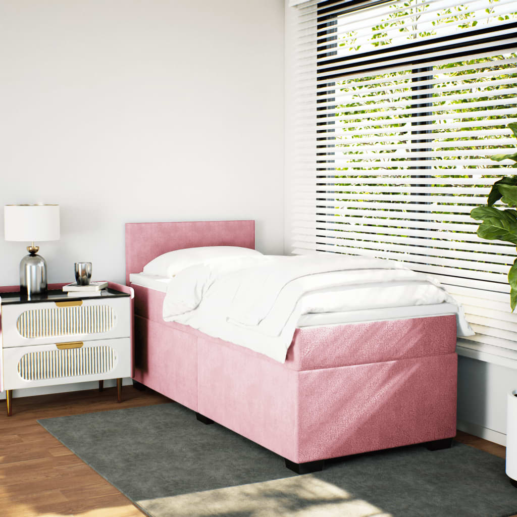 kontinentalseng med madras 80x200 cm fløjl lyserød