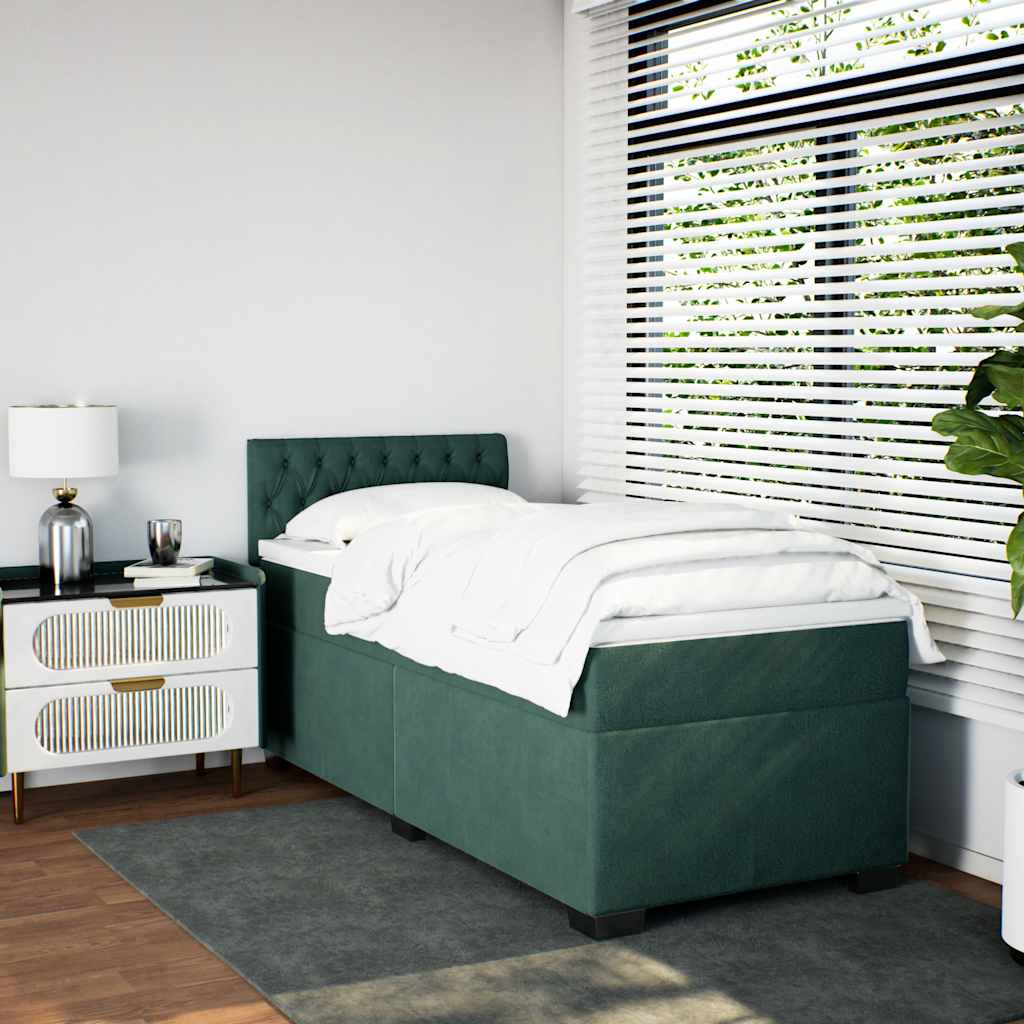 kontinentalseng med madras 80x200 cm fløjl mørkegrøn