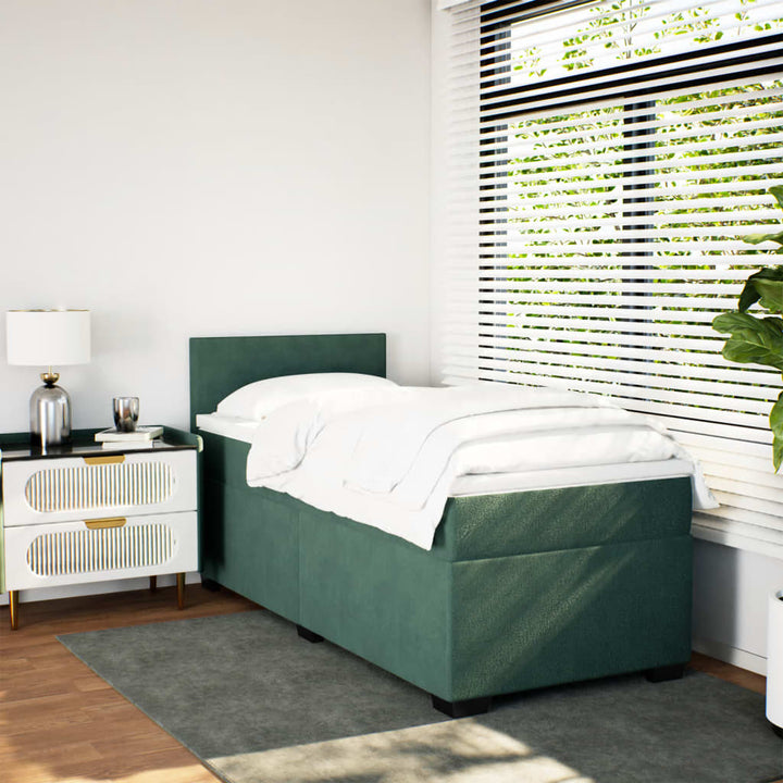 kontinentalseng med madras 90x190 cm fløjl mørkegrøn