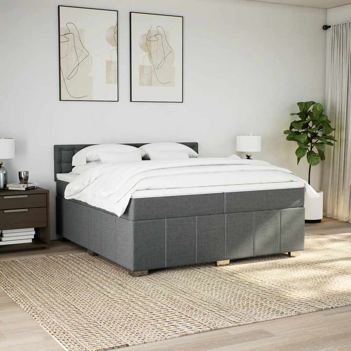 kontinentalseng med madras 200x200 cm stof mørkegrå