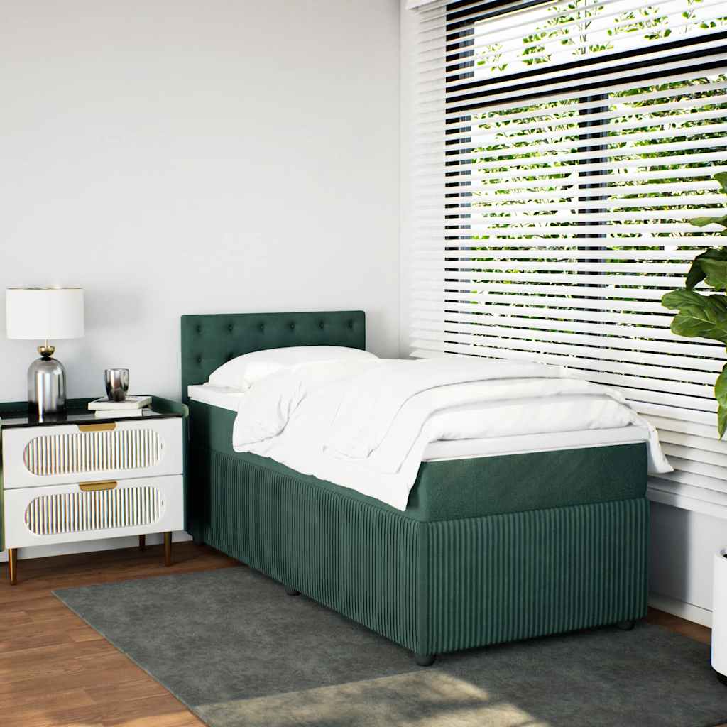 kontinentalseng med madras 80x200 cm fløjl mørkegrøn