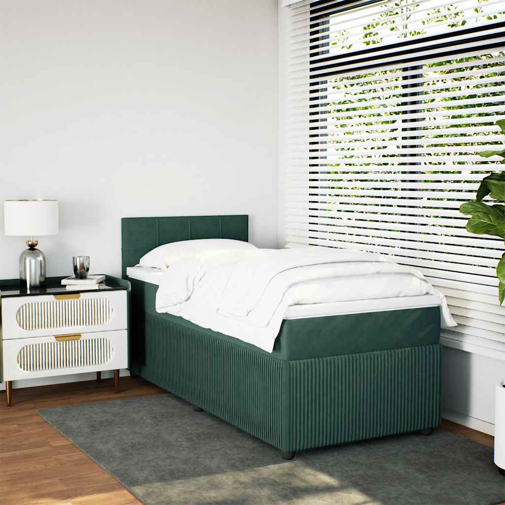 kontinentalseng med madras 90x190 cm fløjl mørkegrøn