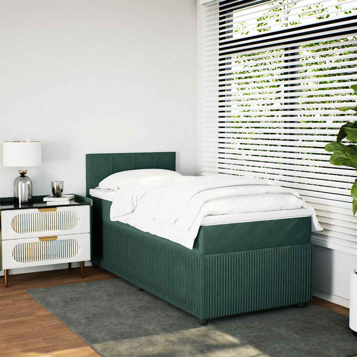 kontinentalseng med madras 90x190 cm fløjl mørkegrøn
