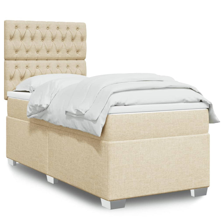 kontinentalseng med madras 90x190 cm stof cremefarvet