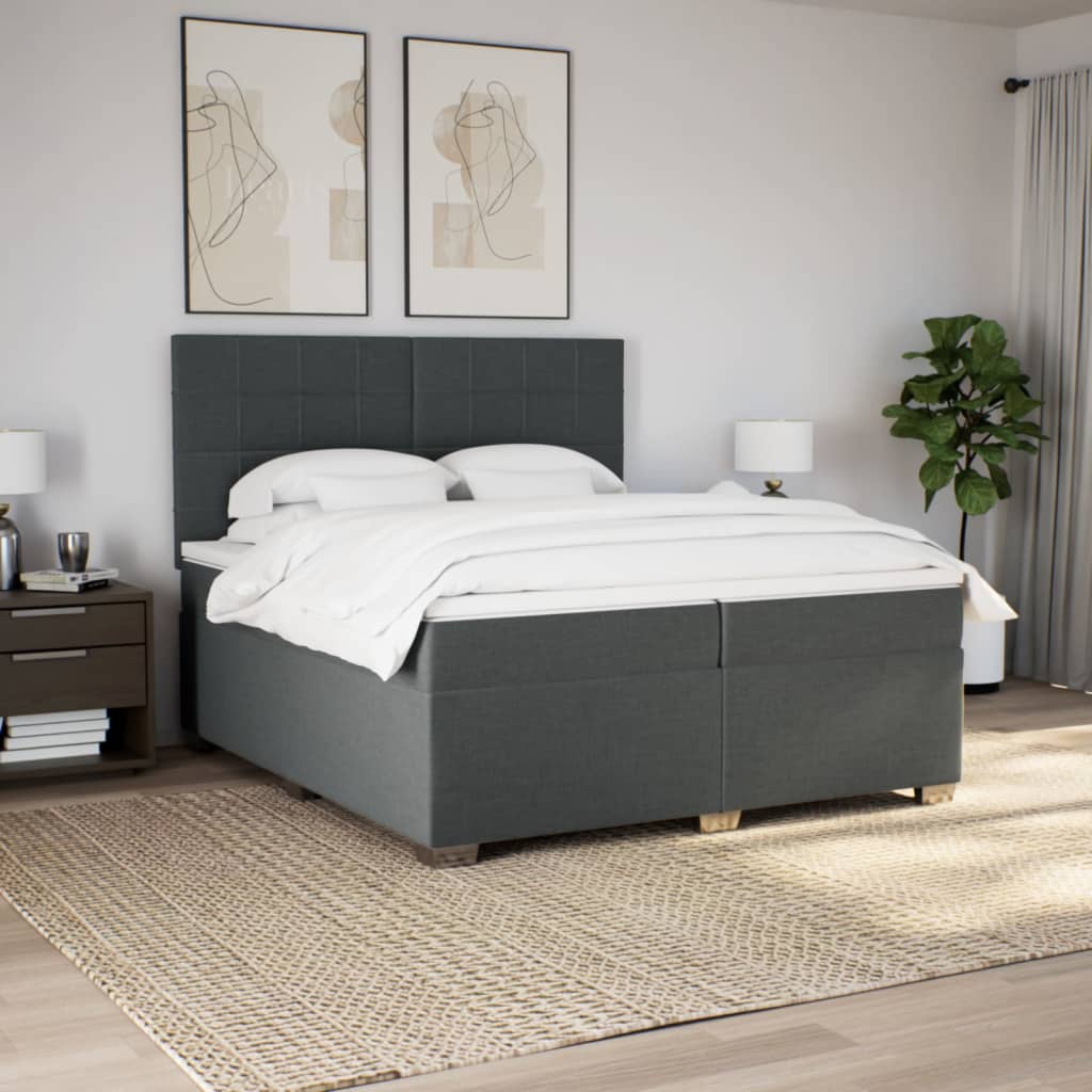 kontinentalseng med madras 200x200 cm stof mørkegrå